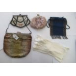 Early 20thC lady's accessories: to include bead evening bags; and elbow length,