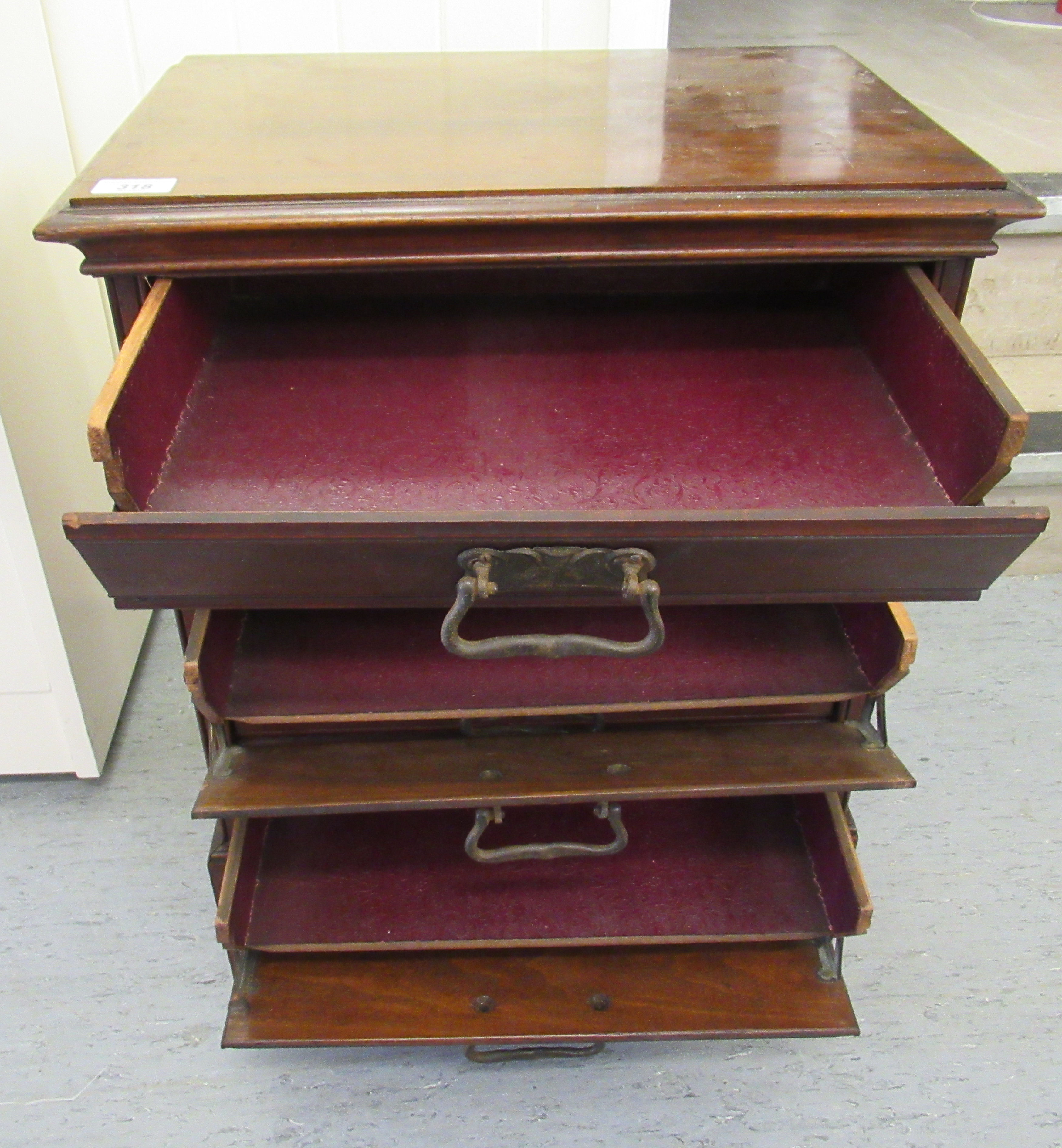 An Edwardian mahogany sheet music cabinet, the five, fall front drawers with iron handles, - Image 2 of 2