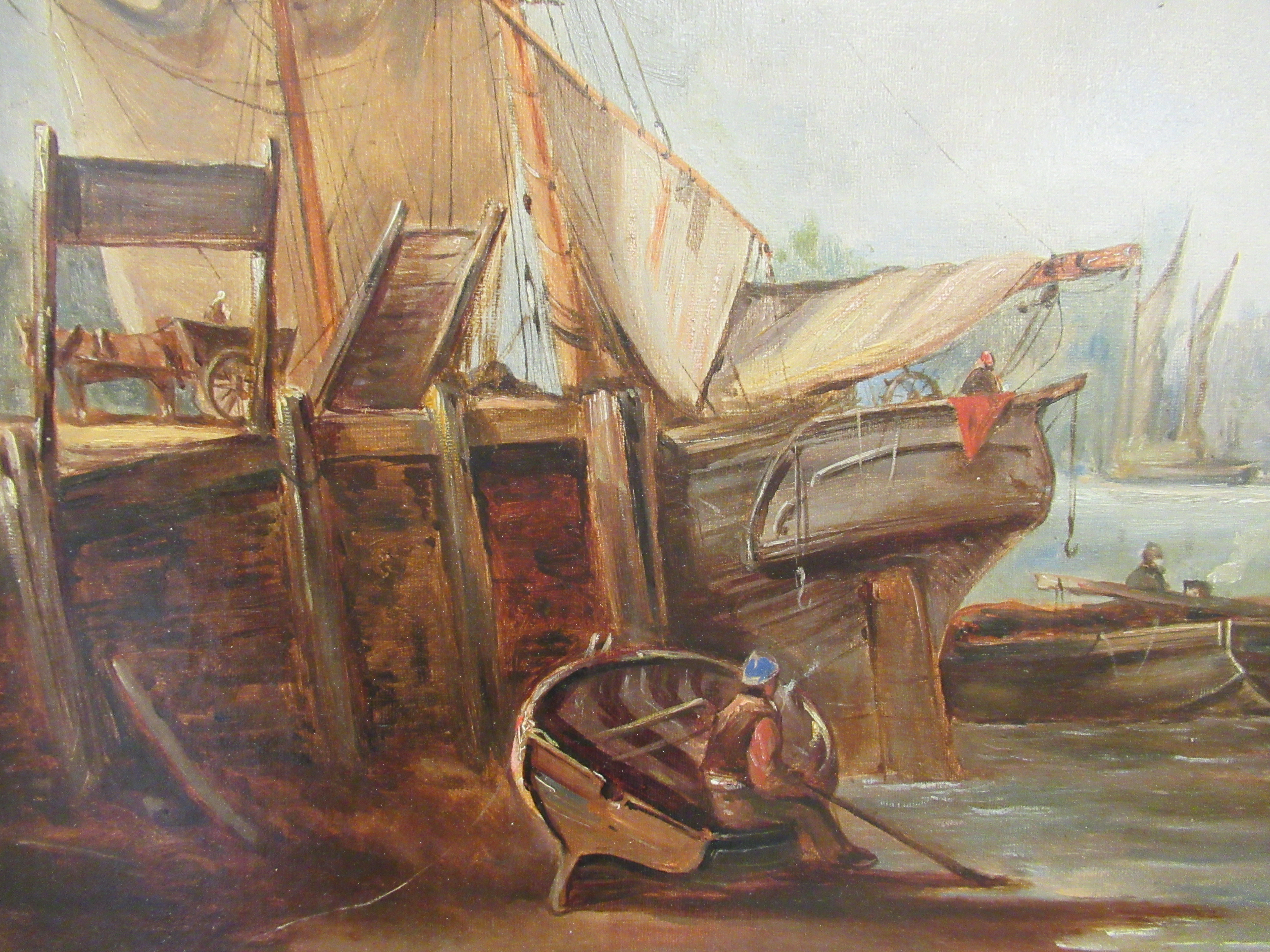 LW Lampet - a shoreline scene with sailing and other craft oil on canvas bears a signature 17'' - Image 2 of 4
