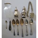 Silver items: to include 19thC fruit spoons; and a semi-opaque,