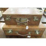 An early 20thC stitched brown hide attache case 18''w;