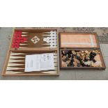 A folding backgammon board, counter and dice 18.