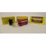 Three Budgie diecast model vehicles, viz. Hansom Cab no.100; and Routemaster Buses no.