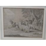 Johann Gottlieb Hackert - sheep and goats beside a tree pen,
