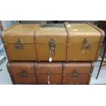 An inter-wars hessian covered and beech bound twin handled cabin trunk 14''h 36''w;