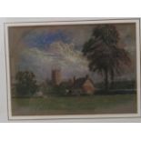 Sutton-Palmer - a landscape scene with a churchyard chalk & pastel bears a signature & gallery