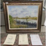 Brian Bennett - 'Flooded farmland near Thame' oil on board bears a signature 17'' x 21'' framed