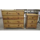 A modern waxed pine three drawer dressing chest,