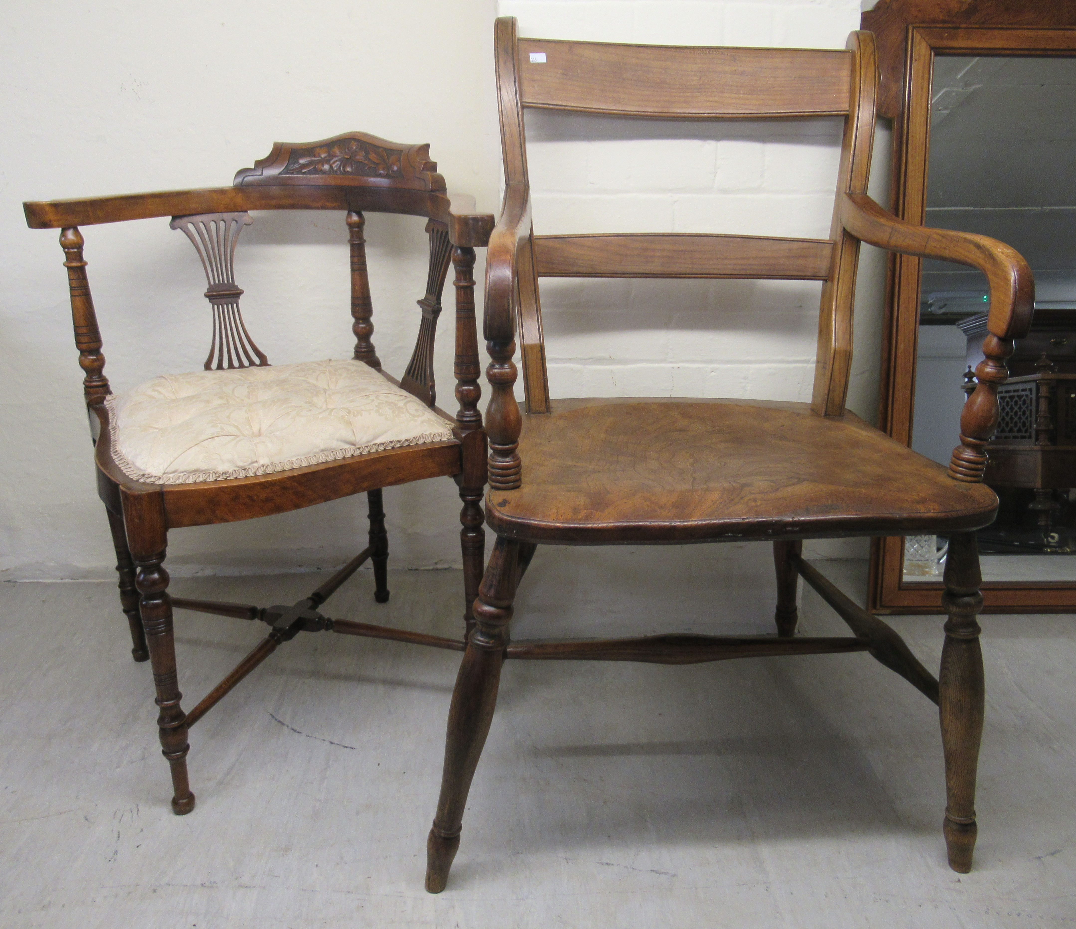 Four dissimilar 19thC and later chairs: to include an Edwardian stained beech and mahogany framed - Image 2 of 2