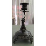 Late 19thC bronze candlestick, featuring a double headed dolphin stem 8.