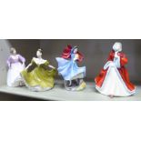 Four Royal Doulton china figures, viz. 'Lynne' HN2329 8''h; 'Ashley' HN3420 7.