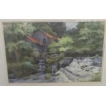 Joy Brand - 'The Weir at Dulverton watercolour bears a signature 13'' x 21'' framed TO8