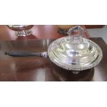 A 19thC silver plated warming pan with cover,
