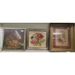 19thC embroidered tapestry panels: to include a floral bouquet 12'' x 16'' framed T0S8