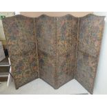 A late Victorian canvas four-fold roomscreen,
