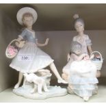 Lladro figures: to include a girl skipping, a dog at her feet 10.