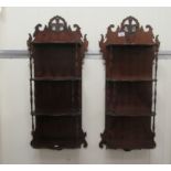 A pair of modern Georgian design yewwood four tier wall shelves,