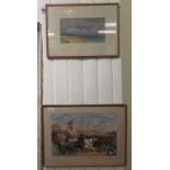 Pictures: to include a late 19thC study of a farmer and two dogs watercolour 12'' x 18'' framed