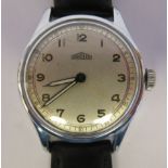 A 1940s Angelus military type, stainless steel cased wristwatch, faced by an Arabic dial,