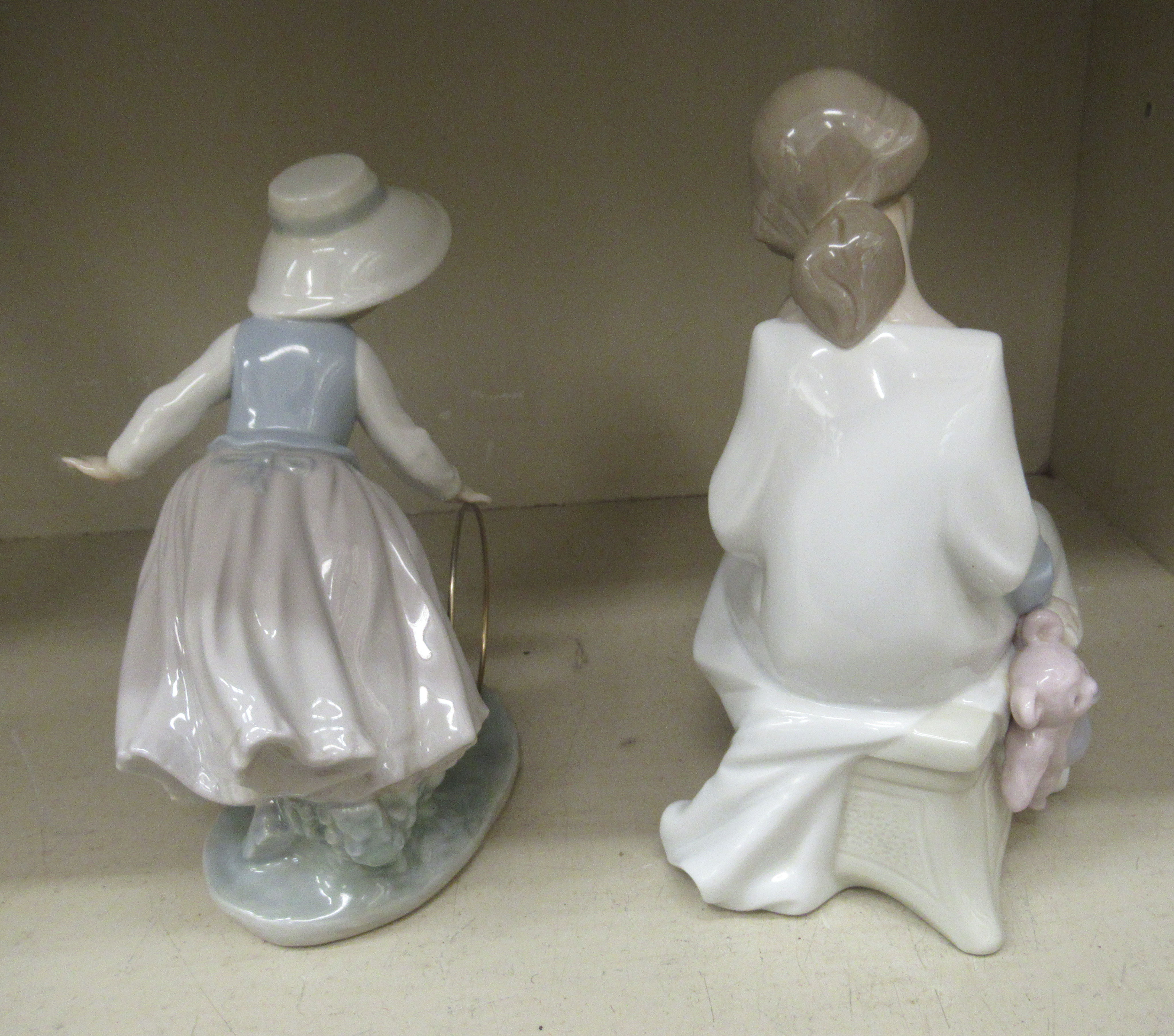 Three Nao porcelain figures: to include a woman wearing an evening dress 12''h OS5 - Image 2 of 5