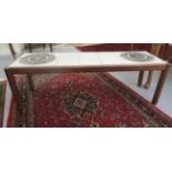 A G-plan teak coffee table, the top set with fourteen, decoratively painted tiles,