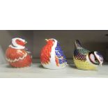 Three Royal Crown Derby china paperweights, each fashioned as a bird with gold coloured stoppers 2.