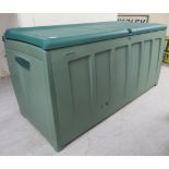 A B&Q two-tone green plastic outdoor storage box 25''h 48''w BSR