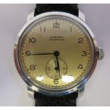 A 1950s Eterna Automatic stainless steel cased wristwatch, faced by an Arabic dial,