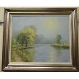 Brian Bennett - a river beside a meadow oil on canvas bears a signature 19'' x 16'' framed