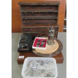 A mixed lot: to include four silver plated decanter labels 'Brandy', 'Sherry',