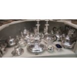 Silver plated tableware: to include tankards; teaware;