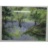 PJH - a spring woodland scene pastel bears initials 18'' x 13'' framed LSB