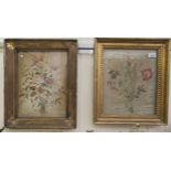 Two similar early 19thC embroidered panels,