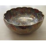 A 20thC Japanese Satsuma earthenware fruit bowl, having a rivetted, crimped, wavy rim,