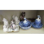 Decorative ceramics: to include a French pottery model, a preening Siamese cat 9.