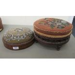 Two late Victorian walnut framed footstools,