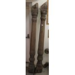 A pair of late Victorian hardwood pillars with carved and reeded ornament 82''h BS