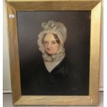 A late Victorian head and shoulder portrait of an elderly woman wearing a bonnet oil on canvas