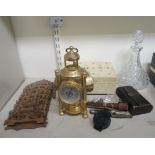 A mixed lot: to include a cut glass ships decanter; and a musical jewellery box 3.5''h 9.