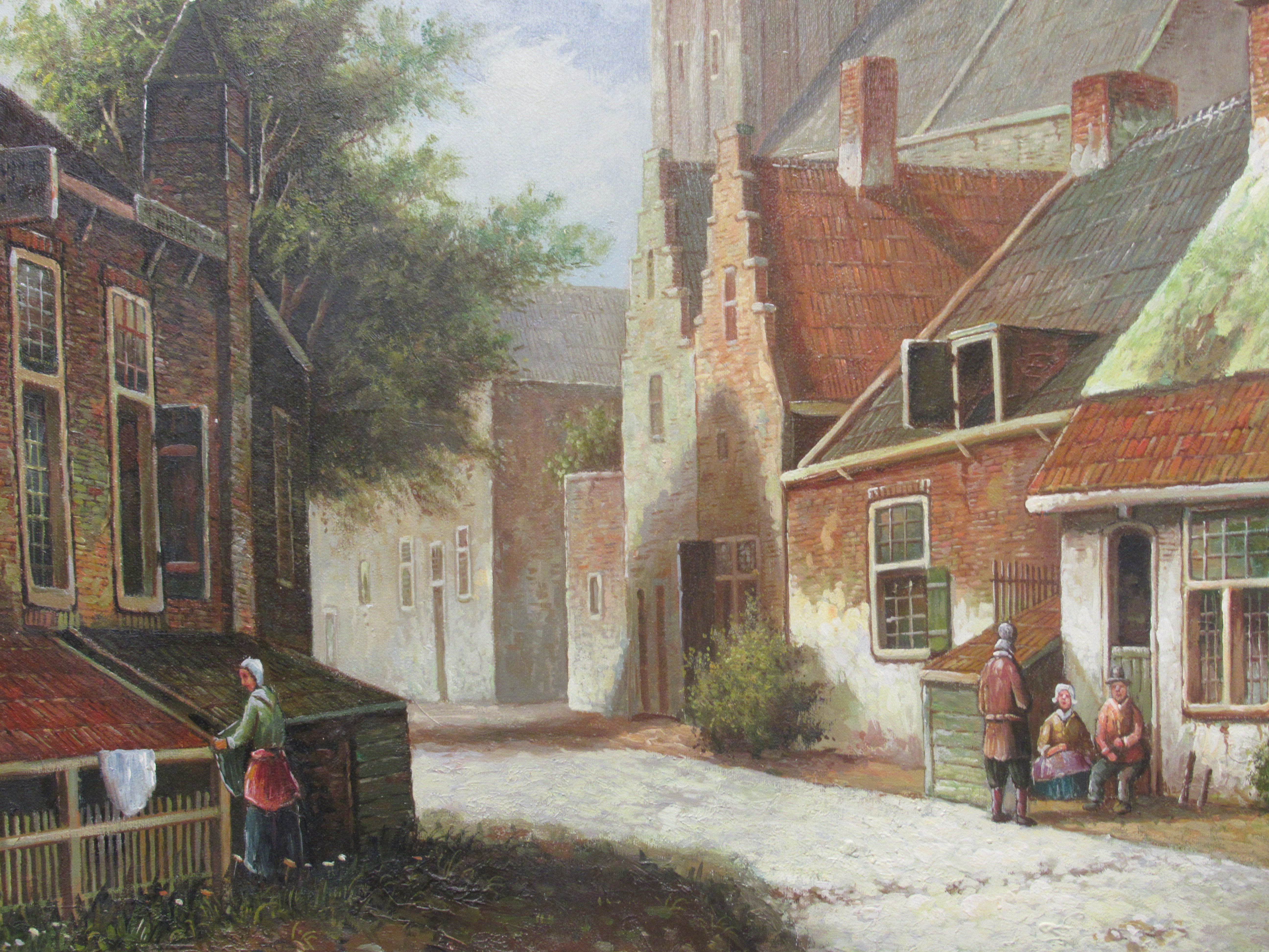 J Hamilton - a European village scene oil on canvas bears a signature 35'' x 22'' framed - Image 2 of 5