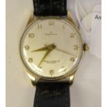 A 1960s Zenith 9ct gold cased wristwatch, the movement with sweeping seconds, faced by an Arabic
