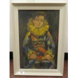 Flora A Lion - 'Reluctant Harlequin' oil on board bears a signature 14.5" x 9.5" framed
