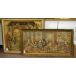 Two framed tapestry pictures, viz. a Biblical scene 26" x 31"; and an 18thC drawing room scene