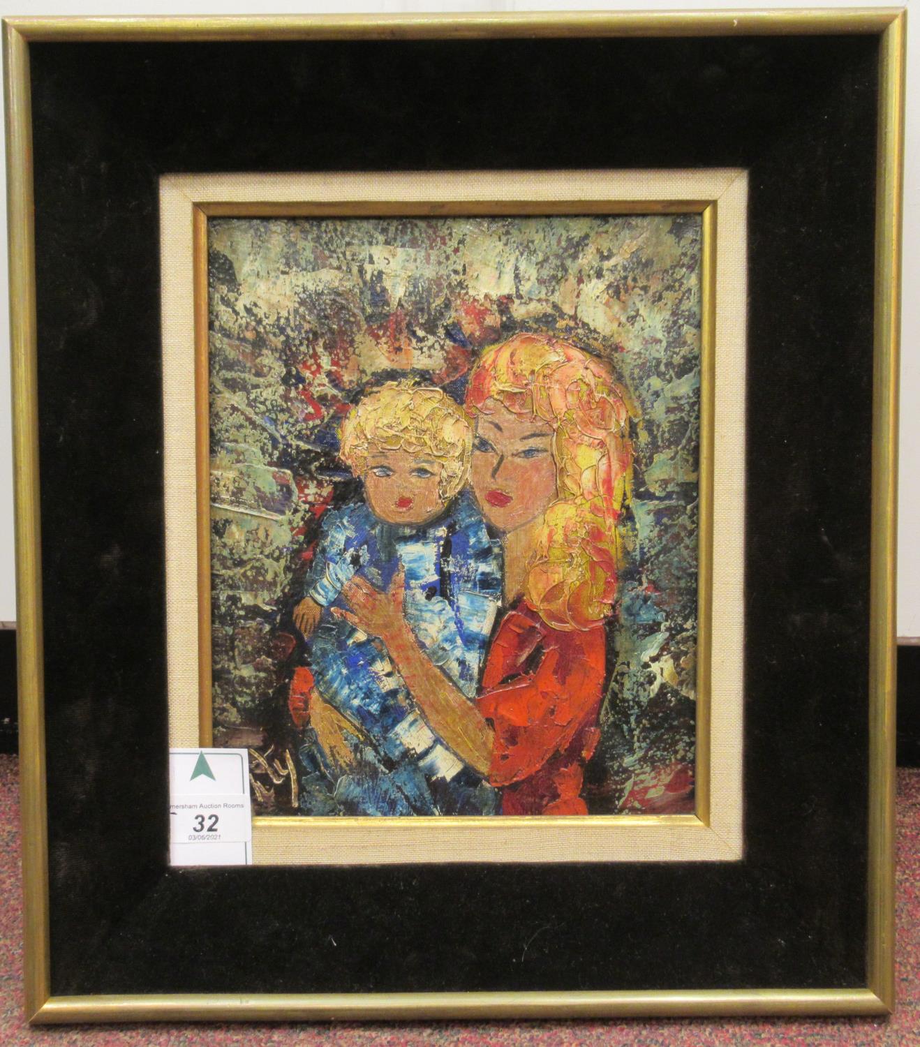 20thC British School - 'Mother and Child' oil on canvas bears an indistinct signature 10" x 8" - Image 2 of 5