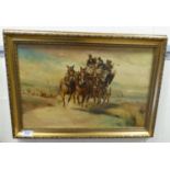 Gordon King - a horse and cart beside a shoreline  oil on canvas  bears a signature & text verso