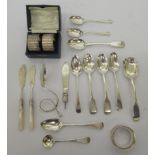 Silver collectables, mainly flatware and napkin rings mixed marks