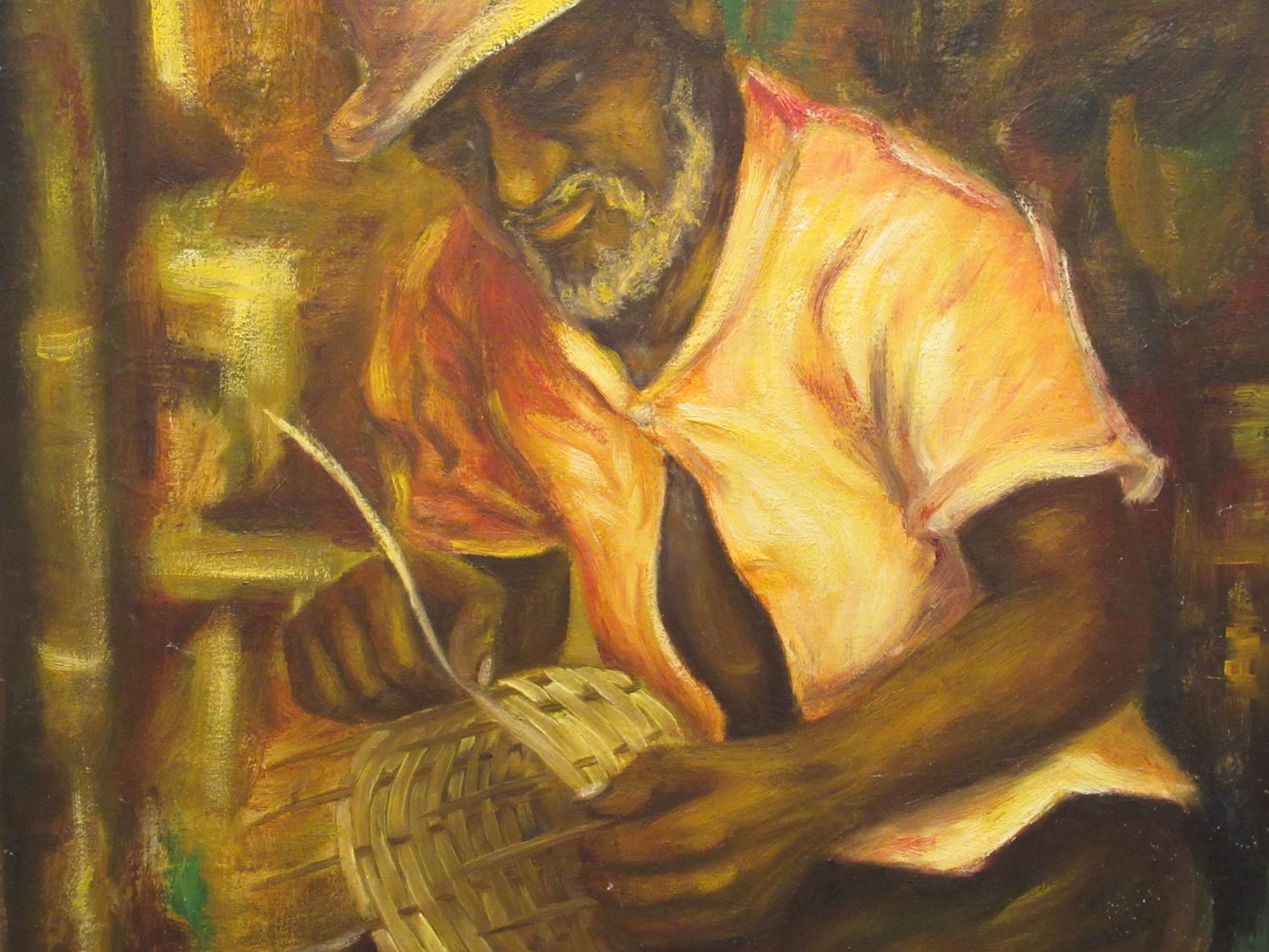 Leonardo Grantham - 'The Basket Maker' oil on canvas bears a signature 24" x 20"; and a portrait - Image 2 of 6