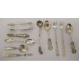 Silver, silver coloured and white metal flatware: to include a pair of decoratively cast pickle
