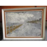 Ward - a seaside promenade, on a cloudy day  oil on board  bears a signature  17" x 23"  framed