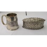 Silver collectables, viz. an oval lidded ring box with embossed decoration  Birmingham 1882  4.5"